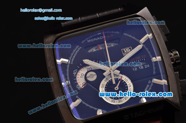 Tag Heuer Monaco Calibre 12 Chronograph Miyota Quartz Movement PVD Case with Black Dial and Black Leather Strap - Click Image to Close